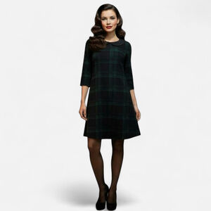 Smak Parlour Metro Maven Black Green Plaid Mini Dress - Small